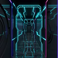 Futuristic KTV Corridor with Blue Pink Neon Lights Reflective Floor and High Tech Design