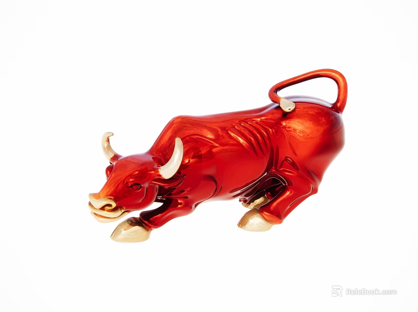 Red Bull Figurine With Shiny Surface And Golden Hooves On White Background 3d model 