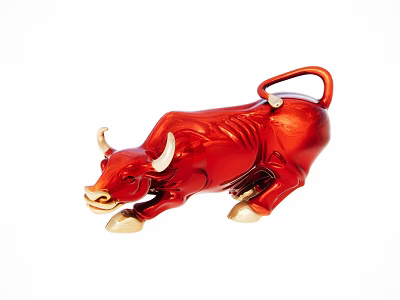 Red Bull Figurine With Shiny Surface And Golden Hooves On White Background 3d model