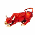 Red Bull Figurine With Shiny Surface And Golden Hooves On White Background
