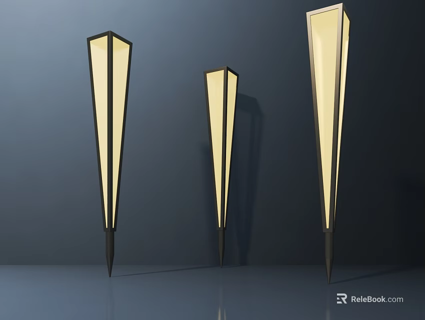 Three Modern Conical Floor Lamps With Lighted Shades And Metal Frames For Home Decor 3d model 