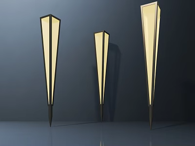 Three Modern Conical Floor Lamps With Lighted Shades And Metal Frames For Home Decor 3d model
