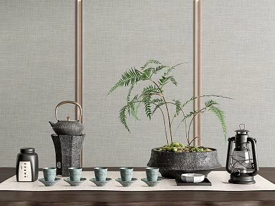 New Chinese Tea Set Fern Potted Plant Ornaments Teapot Tea Set 3d model