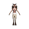 Horned Female Mythical Game Movie Character With Long Hair White Brown Outfit And Goat Legs