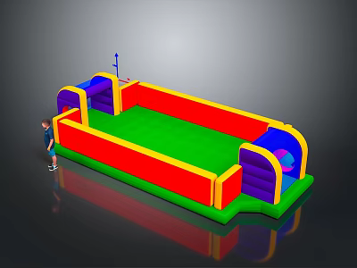 Colorful Inflatable Bounce Castle With Red Yellow Green Blue Purple Sections For Kids Outdoor Play Equipment 3d model