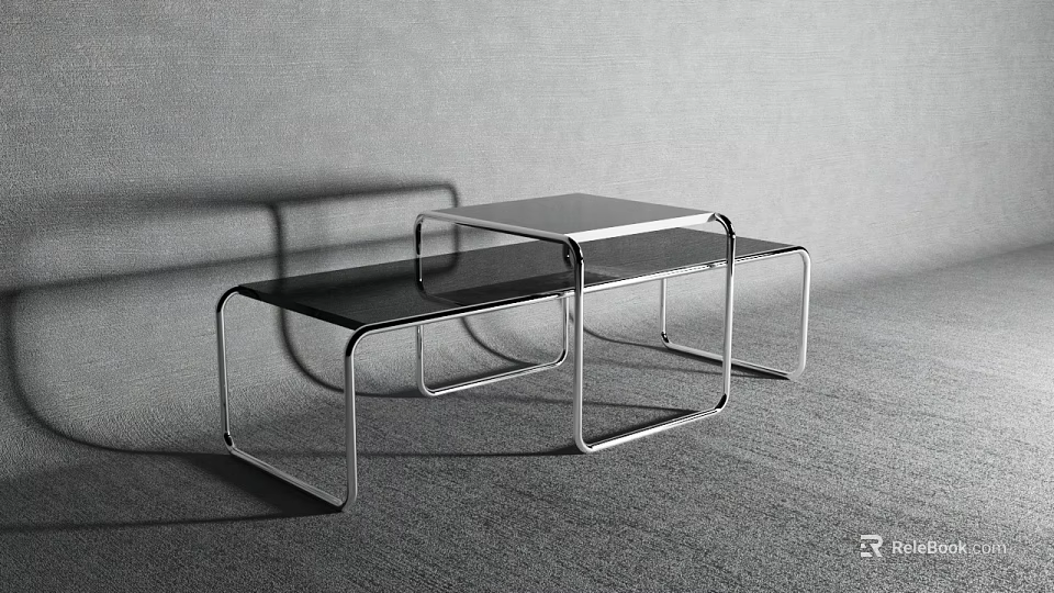 Modern Coffee Table With Metal Frame And Black Glass Top In Contemporary Design 3d model 