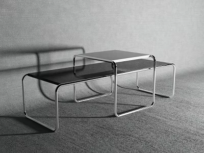 Modern Coffee Table With Metal Frame And Black Glass Top In Contemporary Design 3d model
