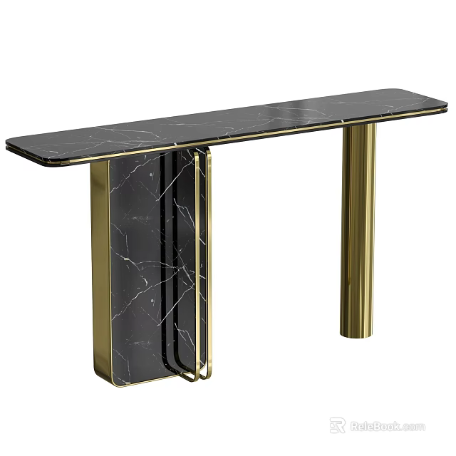 Elegant Modern Console Table With Black Marble Top And Gold Metal Legs 3d model 