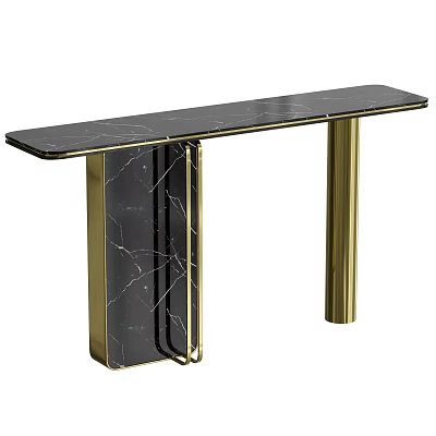 Elegant Modern Console Table With Black Marble Top And Gold Metal Legs 3d model