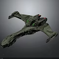 Green Futuristic Spaceship With Detailed Structure For Cosmic Aerospace Exploration Missions
