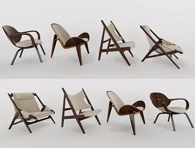 Modern Leisure Chairs With Wooden Frames And Upholstered Seats In Multiple Designs 3d model