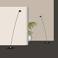 Modern Curved Floor Lamps In Minimalist Room With Green Plant And Light Background