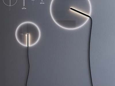 Modern Round Wall Lamps With Illuminated Circular Rings And Black Cables 3d model