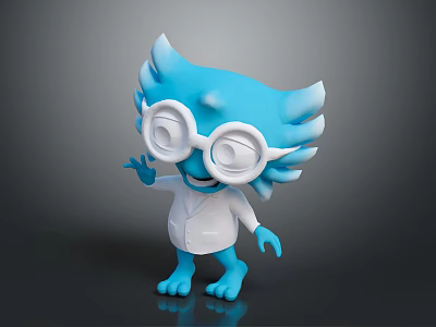 Blue Cartoon Game Movie Character With Large Glasses White Coat And Winged Head 3d model