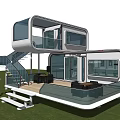 Stylish Modern Modular House Exterior With Palm Trees Lawn And Outdoor Terrace Staircase