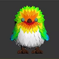 Cute Low Poly Bird With Colorful Feathers Green Yellow Orange Blue White And Brown Feet