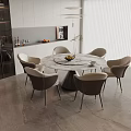 Round Dining Table and Chair Combination Sideboard 3d model