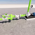 Industrial Equipment Setup With Green Pipes White Valves Blue Motor And Green Column