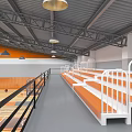 Spacious Basketball Gym Interior With Wooden Flooring Hoops And Balls