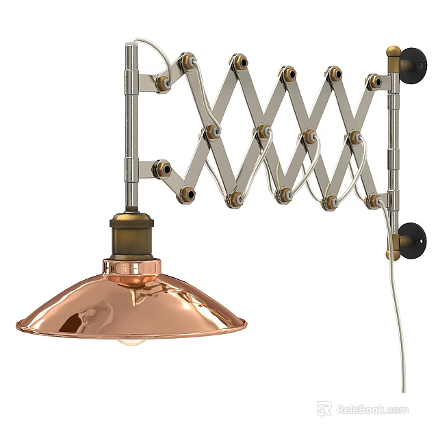 Modern Foldable Arm Wall Lamp With Copper Shade Black Mount And Metal Frame 3d model 