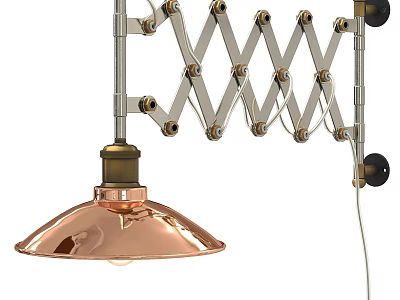 Modern Foldable Arm Wall Lamp With Copper Shade Black Mount And Metal Frame 3d model