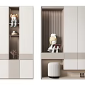 Modern Shoe Cabinet With Storage Compartments Decorative Dolls Vase And Stool For Shoes