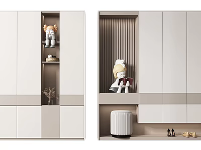 Modern Shoe Cabinet With Storage Compartments Decorative Dolls Vase And Stool For Shoes 3d model