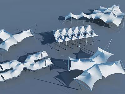 Modern Outdoor Tensile Membrane Structures With Geometric Shapes And Steel Columns 3d model