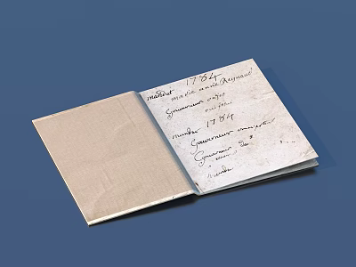 Vintage Open Book With Handwritten Text Signatures And 1784 Dated Pages 3d model