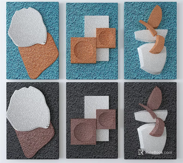 Modern Wall Decor with Abstract Geometric Shapes and Textured Surfaces 3d model
