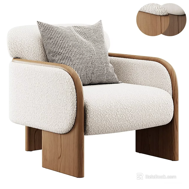 Cream Colored Single Sofa With Wooden Armrests And Gray Cushion In Modern Design 3d model 