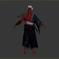 Man With Red Skin And White Hair In Dark Kimono Holding Sword And Purple Sash
