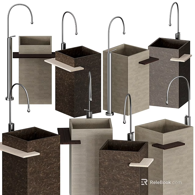 Modern Bathroom Washbasins With Various Stylish Designs And Functional Taps 3d model 