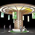 Layered Wooden Pillar With Circular Top Lighting Hanging Greenery Images Green Lawn And People Around