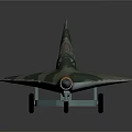 Camouflage Model Airplane With Triangular Wings Yellow Red Nose Emblem On Tail And Wheel Stand