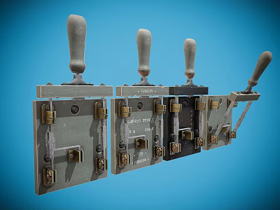 Vintage Metal Control Devices With Handles On Blue Background Four Units 3d model