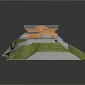 Modern Hillside House With Gray Roof Wooden Exterior Pool And Steps On Green Slope