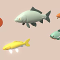 Collection of Colorful Cartoon Fish in Various Colors Red Green Yellow and Orange