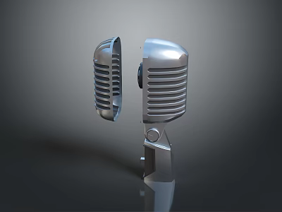 Vintage Silver Microphone Split into Two Halves as Living Essential with Reflective Surface 3d model