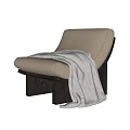 Comfortable Brown Leisure Chair With Striped Blanket And Wooden Legs