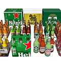 Colorful Beer Bottles and Wine Glasses with Heineken Chang Boxes Collection
