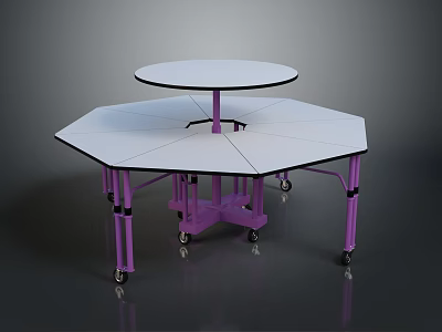 Modular Dining Table Set with Round and Octagonal Tabletops Purple Legs on Wheels 3d model