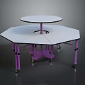 Modular Dining Table Set with Round and Octagonal Tabletops Purple Legs on Wheels