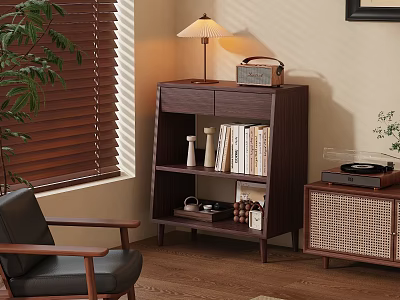 Modern Wooden Console Table With Lamp Books And Decorative Storage For Living Room 3d model
