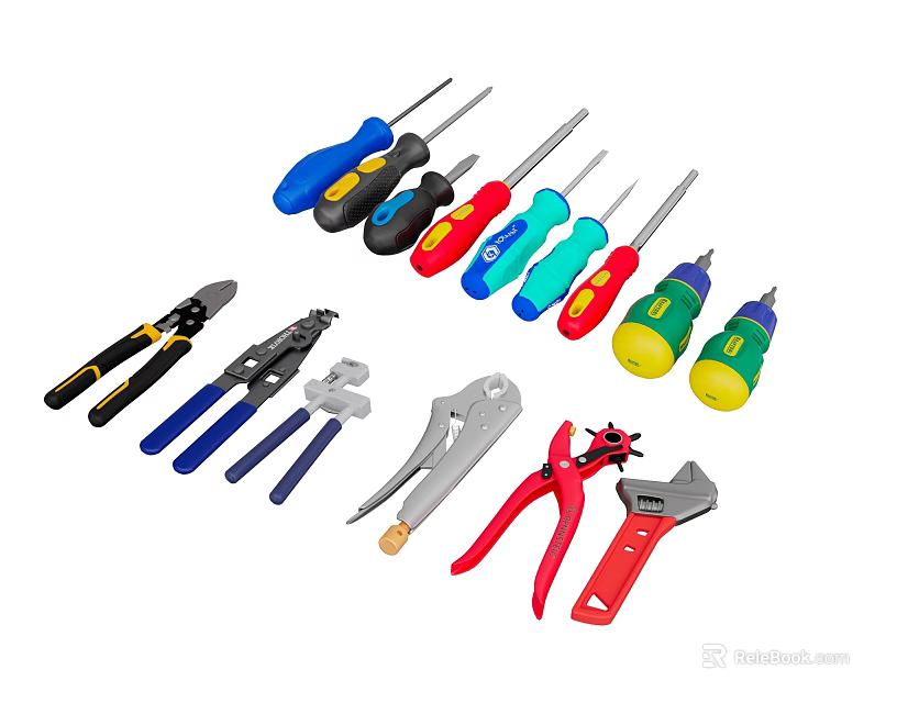 Assorted Hardware Tools Set With Screwdrivers Pliers Wrench And Cutters 3d model