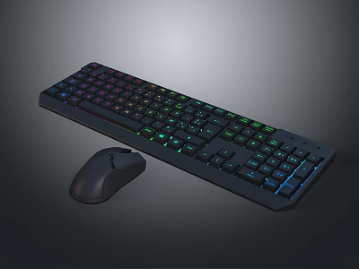 RGB Backlit Computer Keyboard And Wireless Mouse For Gaming Setup 3d model