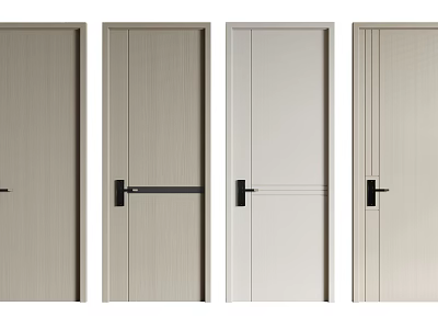 Modern Minimalist Hinged Doors With Different Wood Grain Patterns And Black Handles 3d model