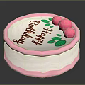 Happy Birthday Cake With Pink Roses Green Leaves And Festive Text