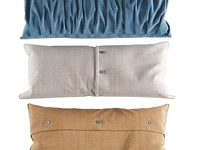 Set of Decorative Throw Pillows with Blue Pleated Beige and Brown Button Details 3d model