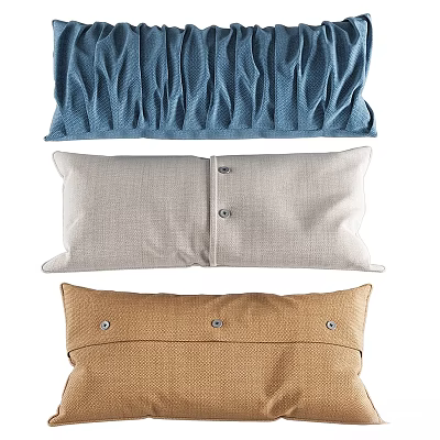 Set of Decorative Throw Pillows with Blue Pleated Beige and Brown Button Details 3d model